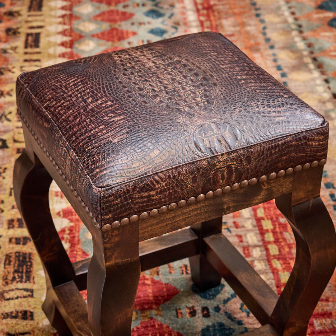 Andres Brown Croc Leather Bar Stool