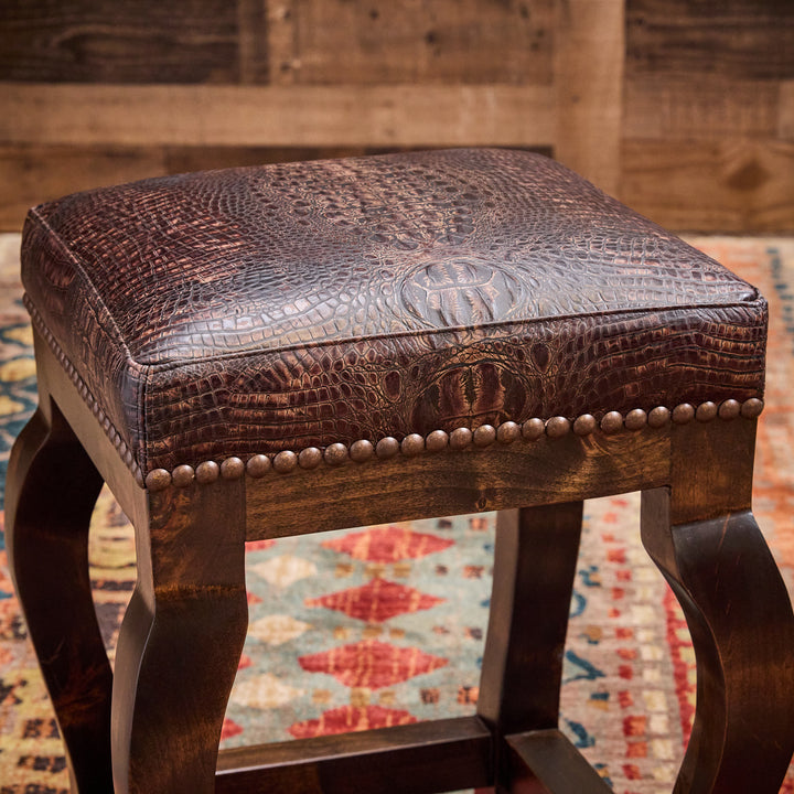 Andres Brown Croc Leather Bar Stool