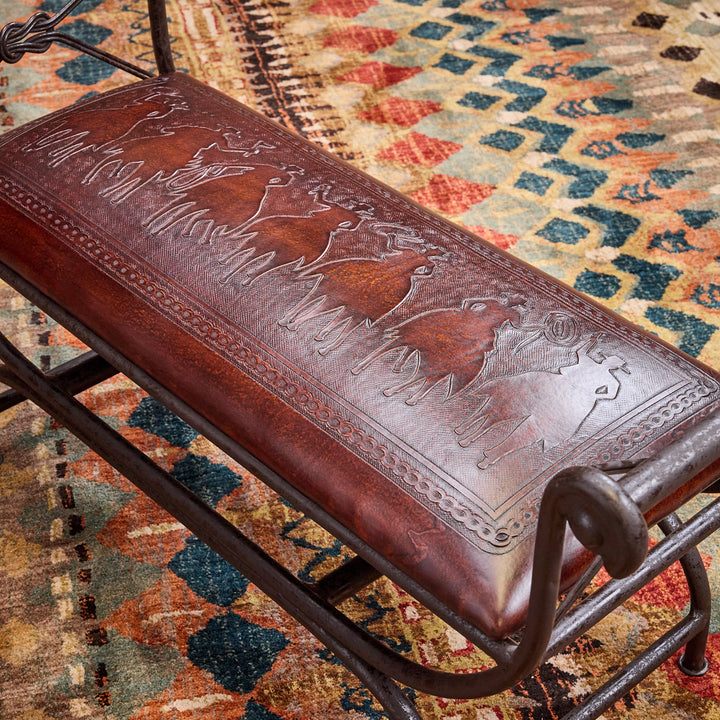 Antique Leather Vanity Bench