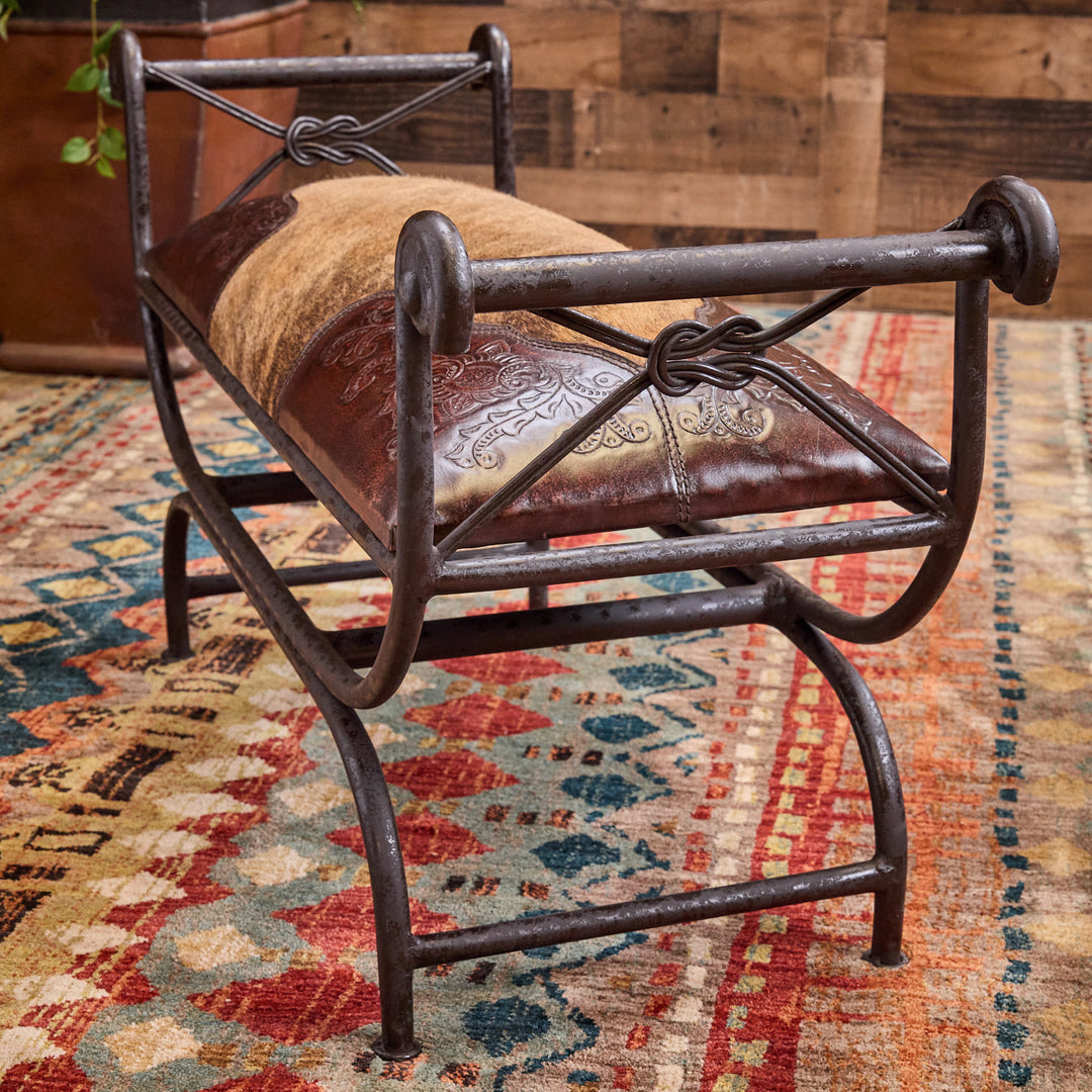 Antique Leather Vanity Bench
