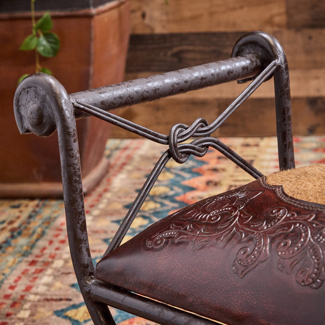Antique Leather Vanity Bench