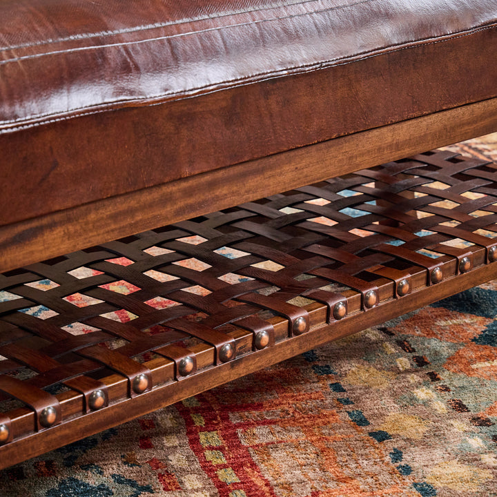 Diamond Antique Brown Tooled Leather Bench