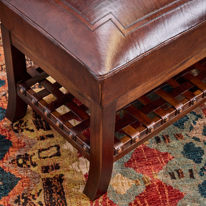 Diamond Antique Brown Tooled Leather Bench