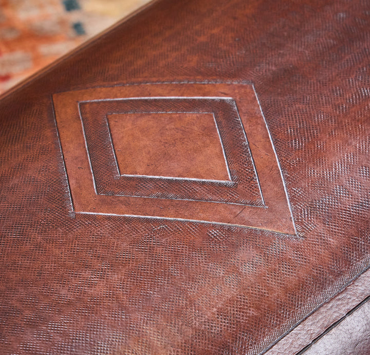 Diamond Antique Brown Tooled Leather Bench