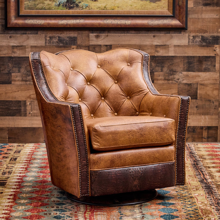 Dryland Rustic Leather Swivel Chair