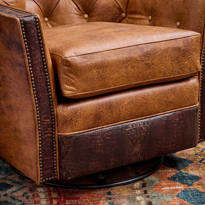 Dryland Rustic Leather Swivel Chair