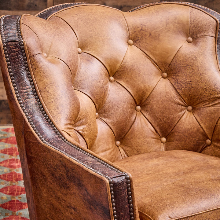 Dryland Rustic Leather Swivel Chair