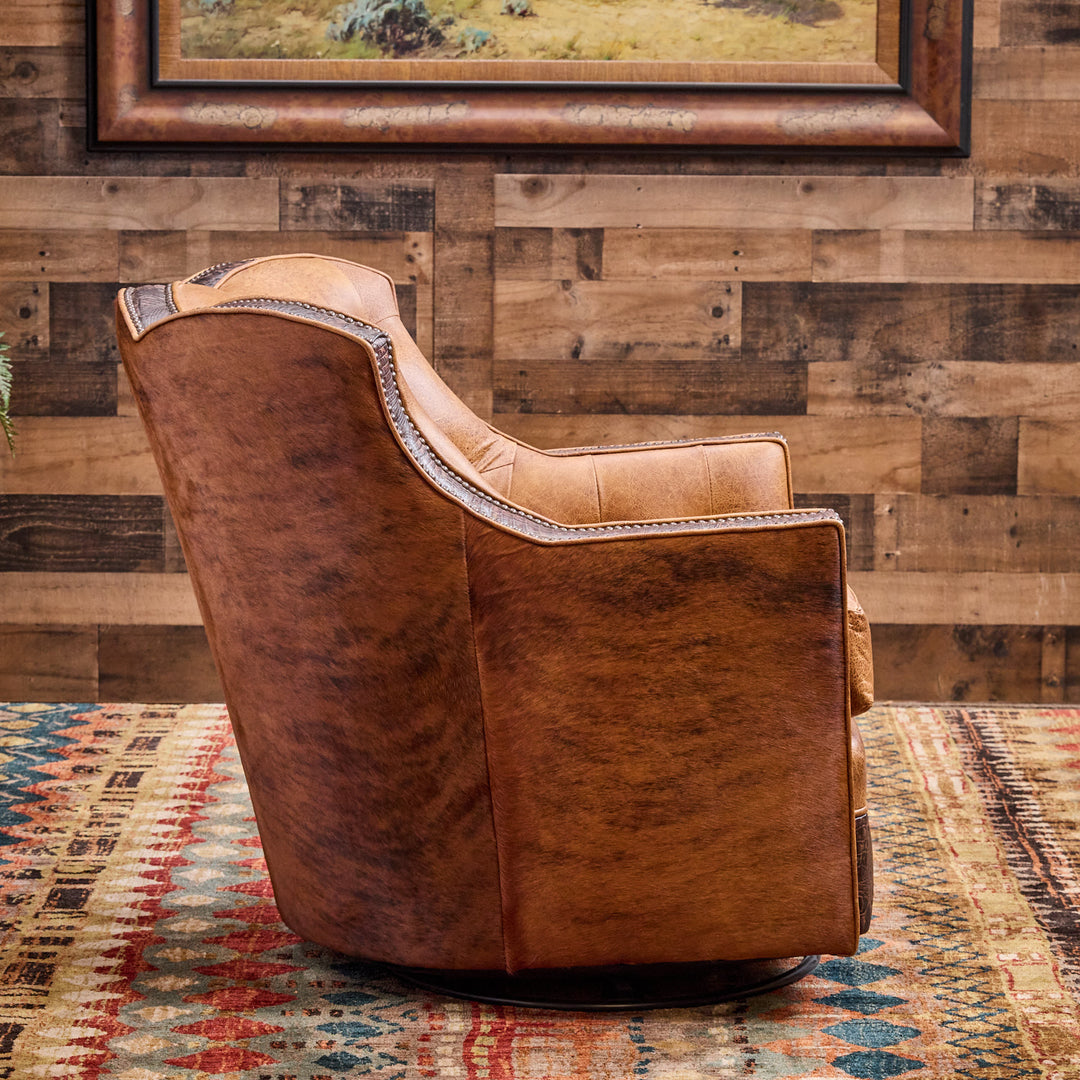 Dryland Rustic Leather Swivel Chair