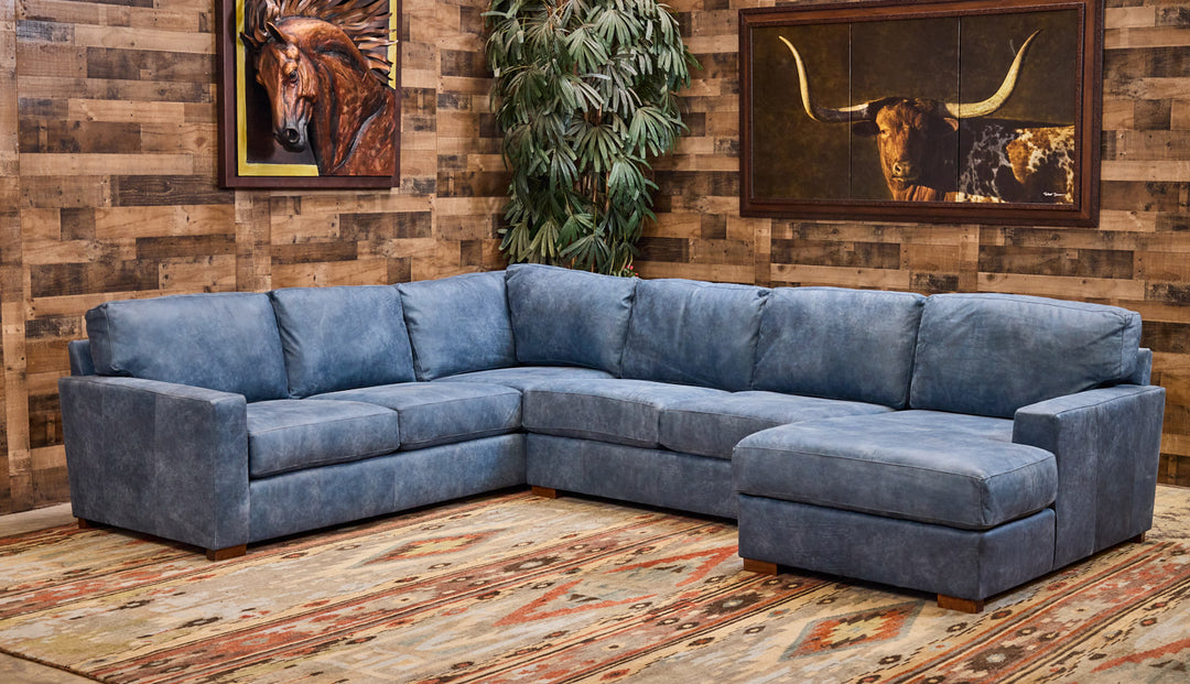 Blue Arroyo Leather Sectional with Chaise