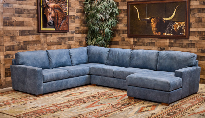 Blue Arroyo Leather Sectional with Chaise