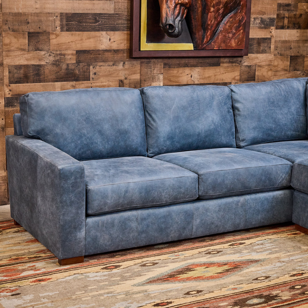 Blue Arroyo Leather Sectional with Chaise