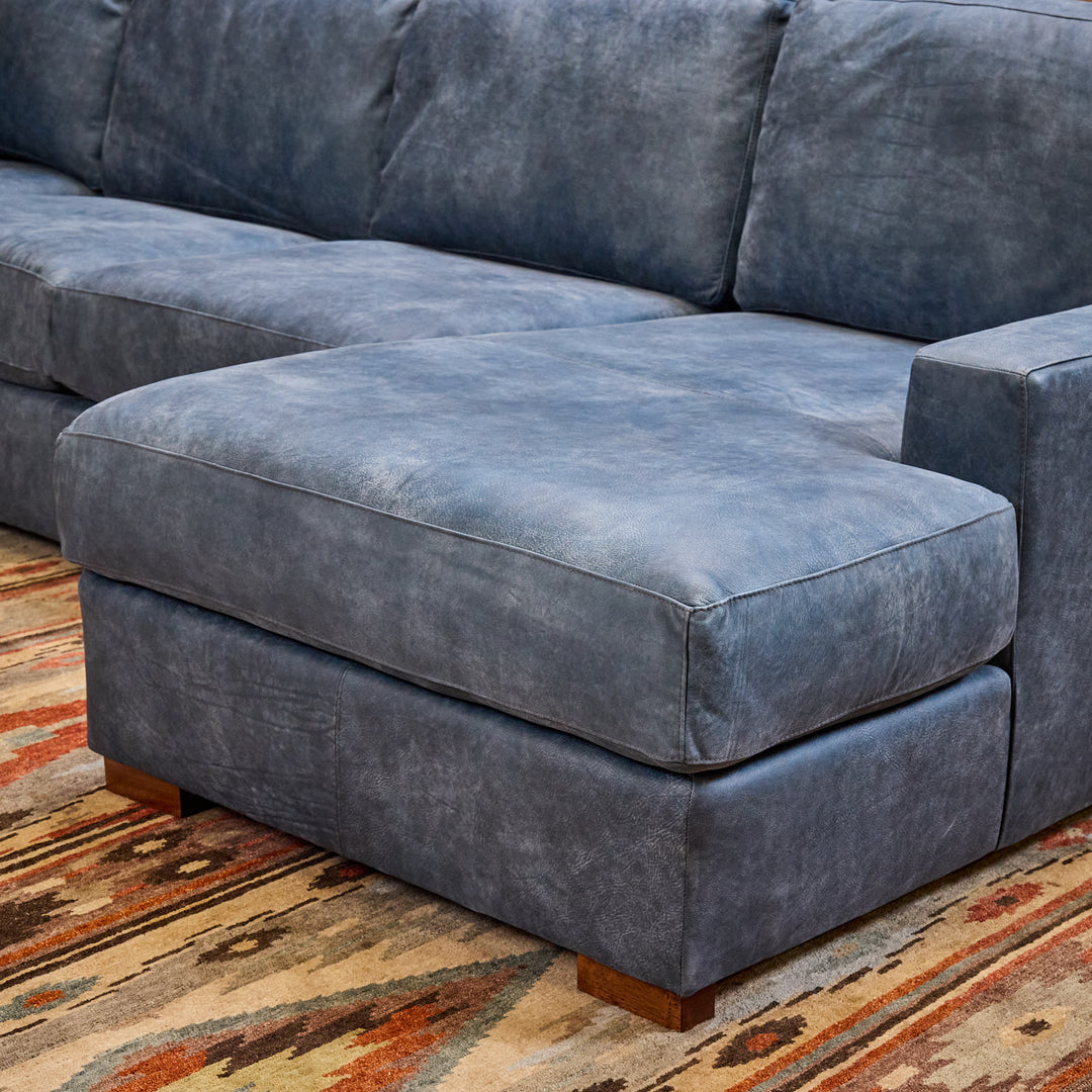 Blue Arroyo Leather Sectional with Chaise