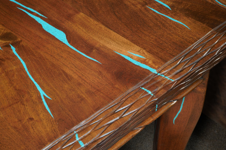 Brazos Mesquite Side Table with Turquoise Inlays