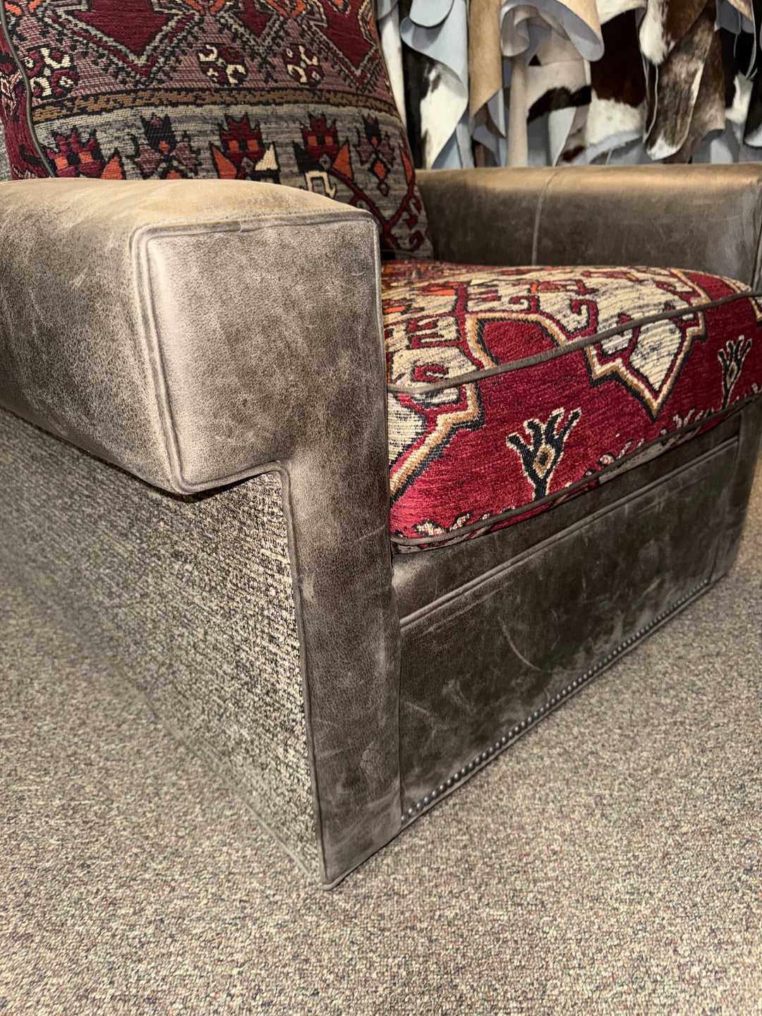 Shania Leather and Fabric Swivel Chair