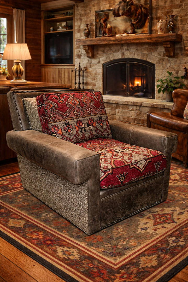 Shania Leather and Fabric Swivel Chair