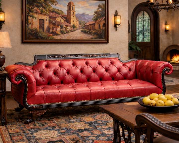 Inler Red Leather Duncan Phyfe Sofa