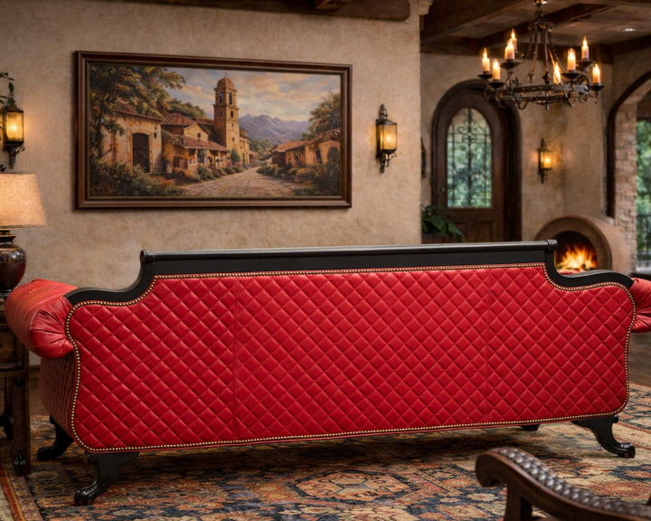 Inler Red Leather Duncan Phyfe Sofa