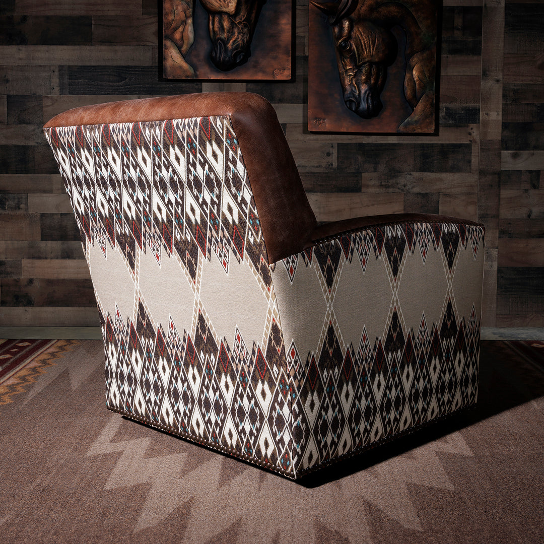 Southwestern Leather Swivel Chair Yellowstone Style Furniture