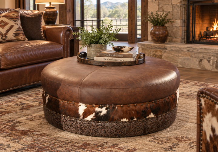 Leather and Cowhide Ottoman
