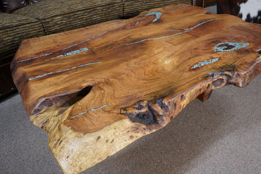 Mesquite Coffee Table with Turquoise and Copper Inlays