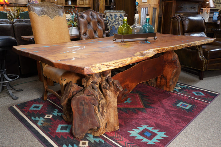 Estacado Mesquite Dining Table with Turquoise Inlays