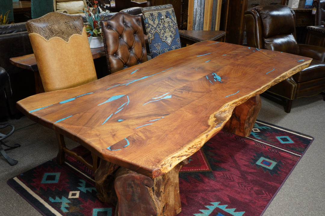 Estacado Mesquite Dining Table with Turquoise Inlays