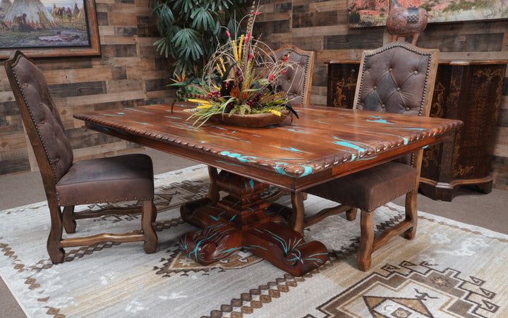 Lorena Mesquite Dining Table with Turquoise Inlays