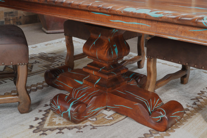 Lorena Mesquite Dining Table with Turquoise Inlays