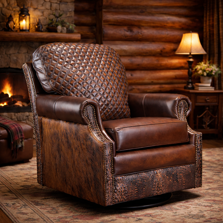 Rafter C Western Cowhide Swivel Chair