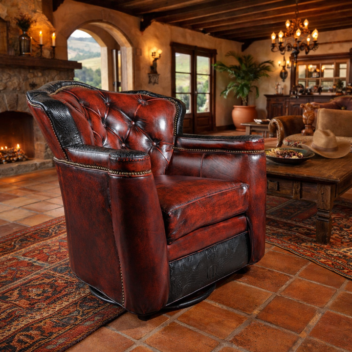 Kingsville Antique Red Leather Swivel Chair