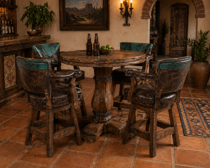 Rustic Turquoise Croc Leather Bar Stool