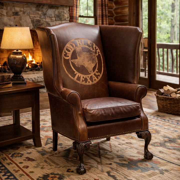 Lone Star Leather Wingback Chair
