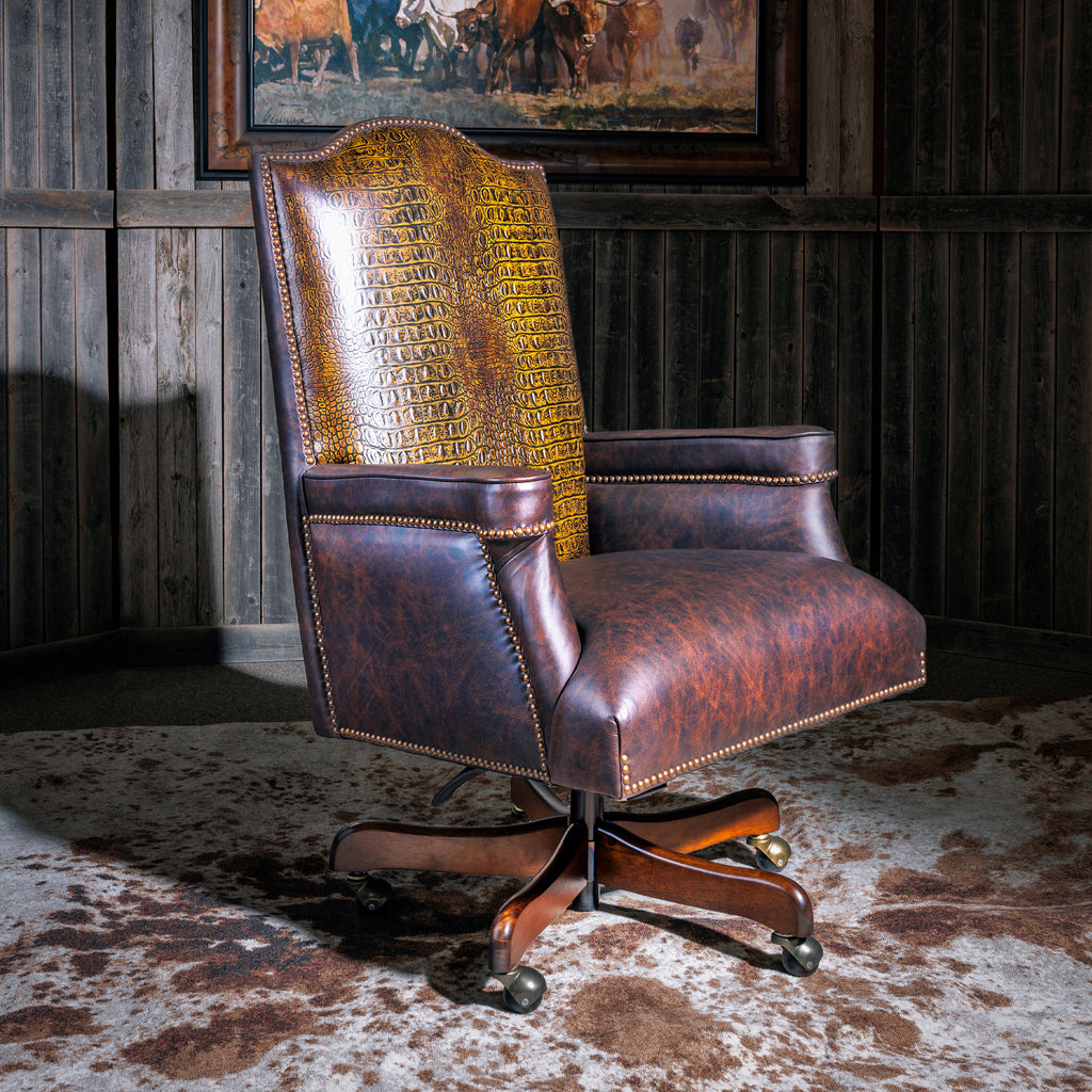 Elegant Rustic Gator Leather Office Chair Desk Chair Western