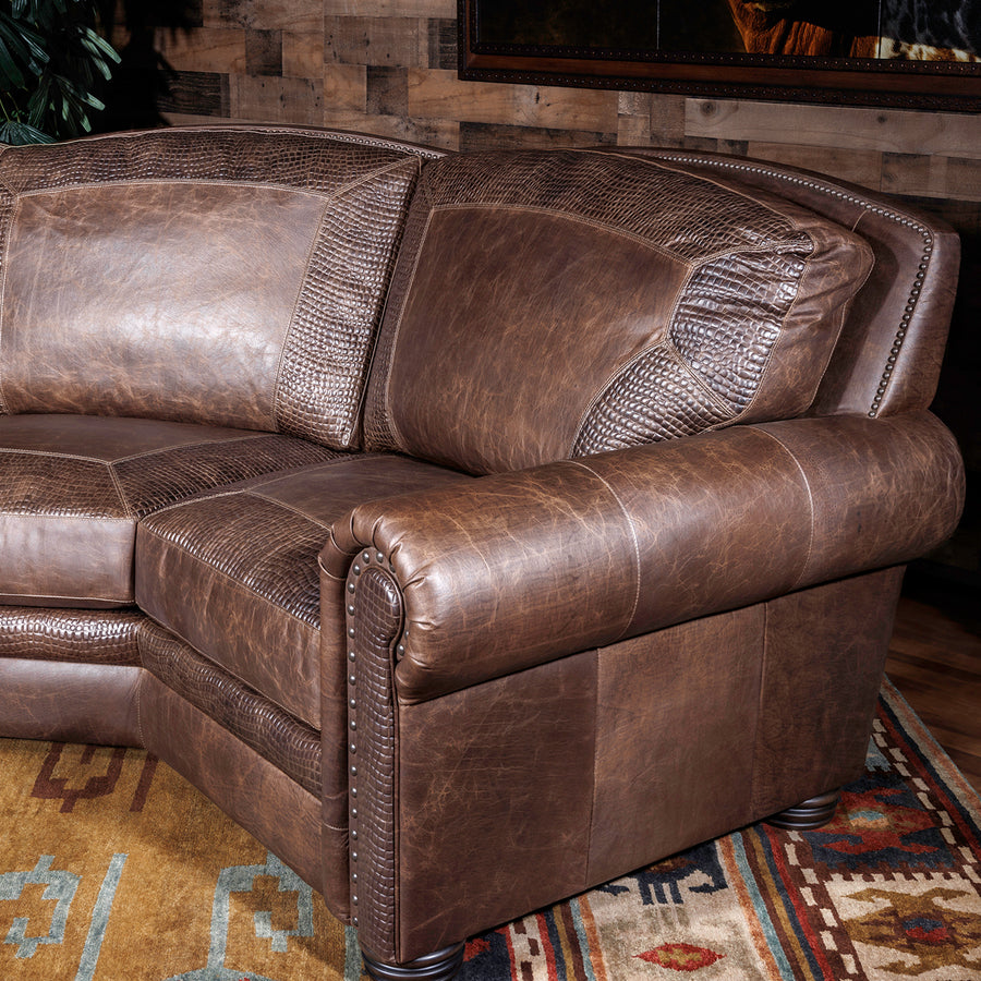 Denver Bison Rich Ranch Leather Curved Sofa – Hat Creek Interiors