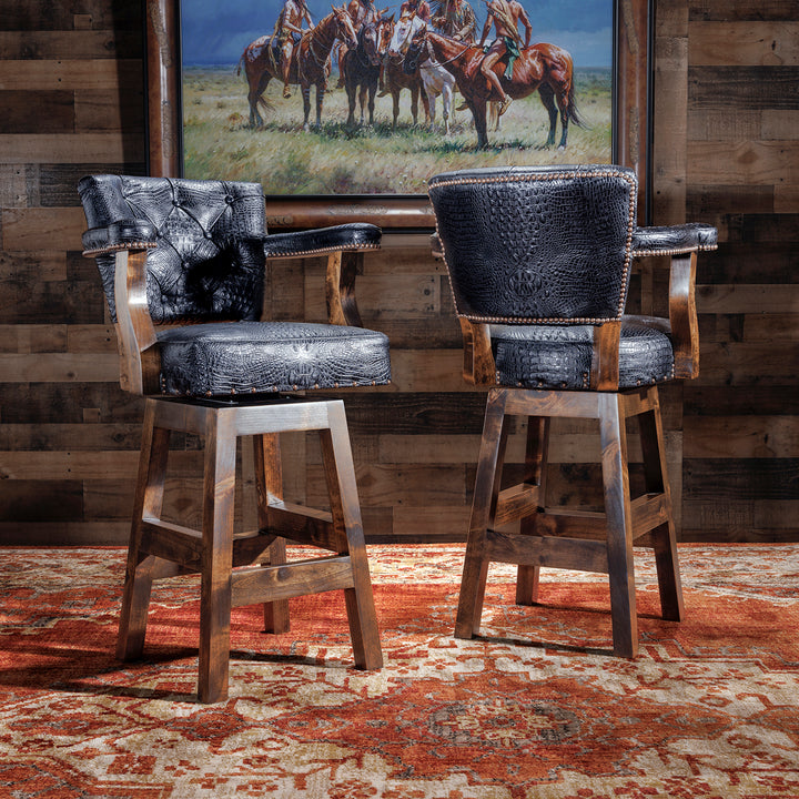 Black Croc Western Leather Bar Stool