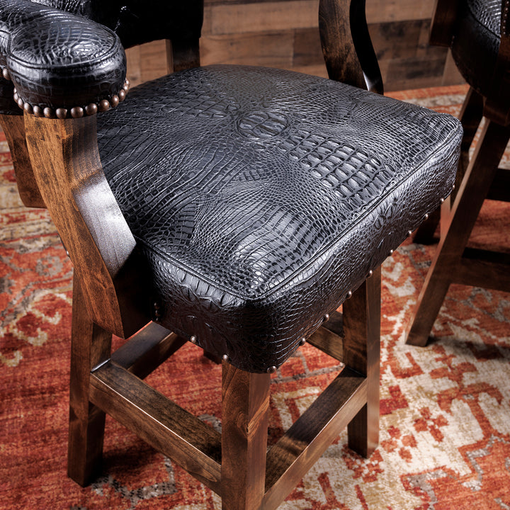 Black Croc Western Leather Bar Stool