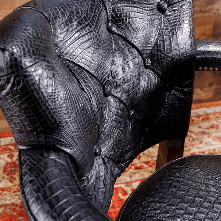 Black Croc Western Leather Bar Stool