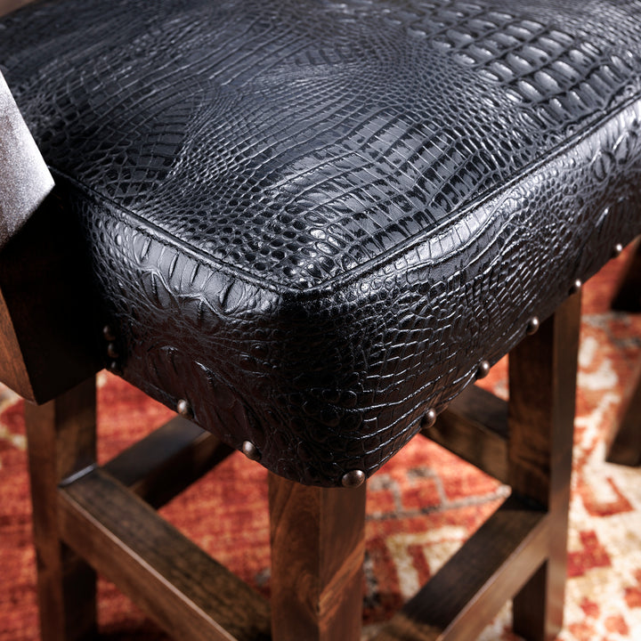 Black Croc Western Leather Bar Stool