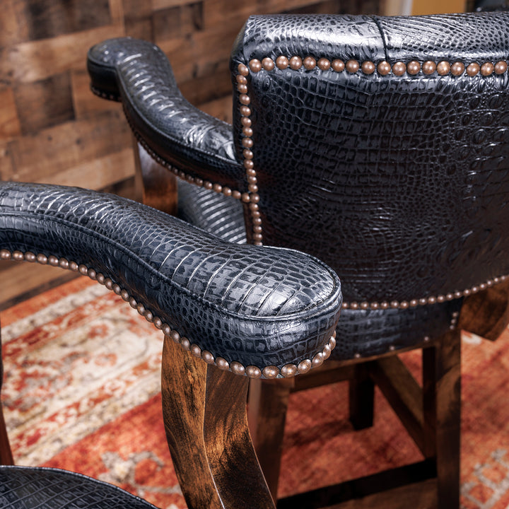 Black Croc Western Leather Bar Stool