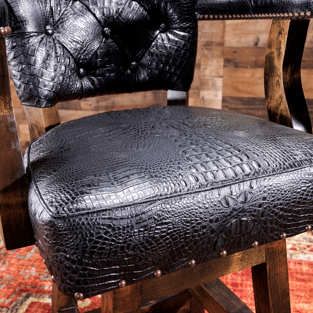 Black Croc Western Leather Bar Stool