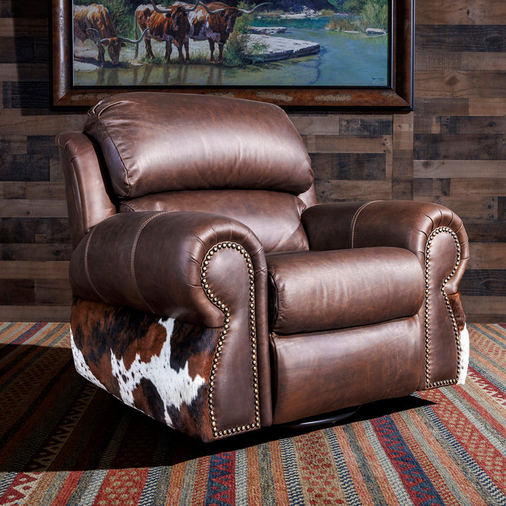 Oversized Western Leather and Cowhide Recliner