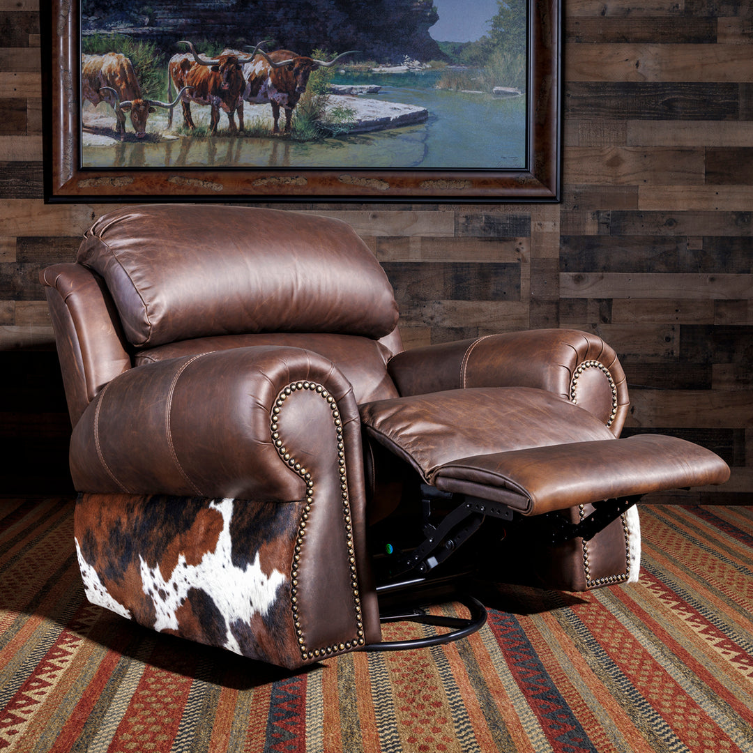 Oversized Western Leather and Cowhide Recliner