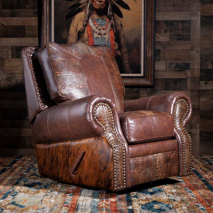 Katy Western Cowhide Swivel Recliner