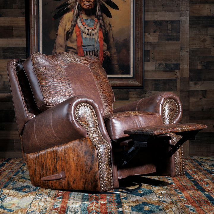 Katy Western Cowhide Swivel Recliner