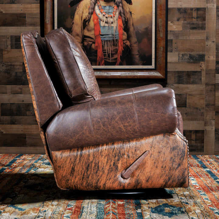 Katy Western Cowhide Swivel Recliner