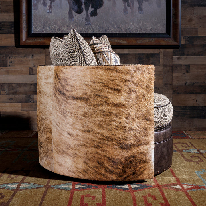 cowhide and fabric swivel chair