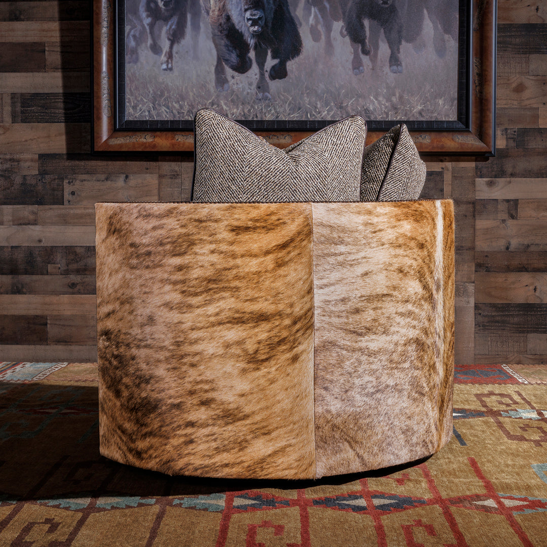 cowhide and fabric swivel chair