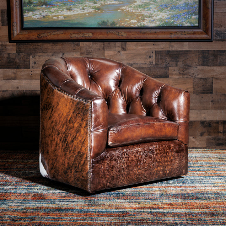 Hornback Cowhide Leather Swivel Chair