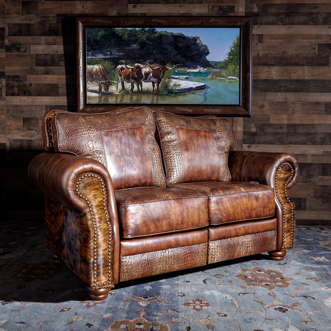 Katy Brown Croc Leather Reclining Loveseat