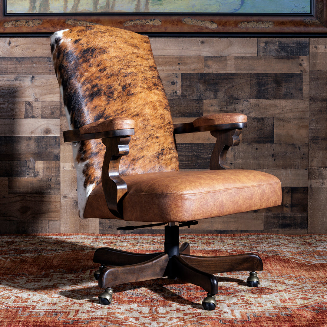 Bovina Western Leather and Cowhide Office Chair Rustic Desk